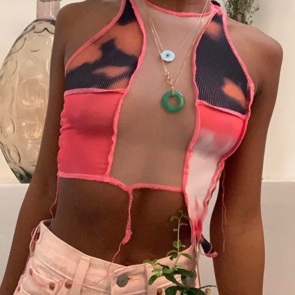 Distressed hot pink tank with mesh middle